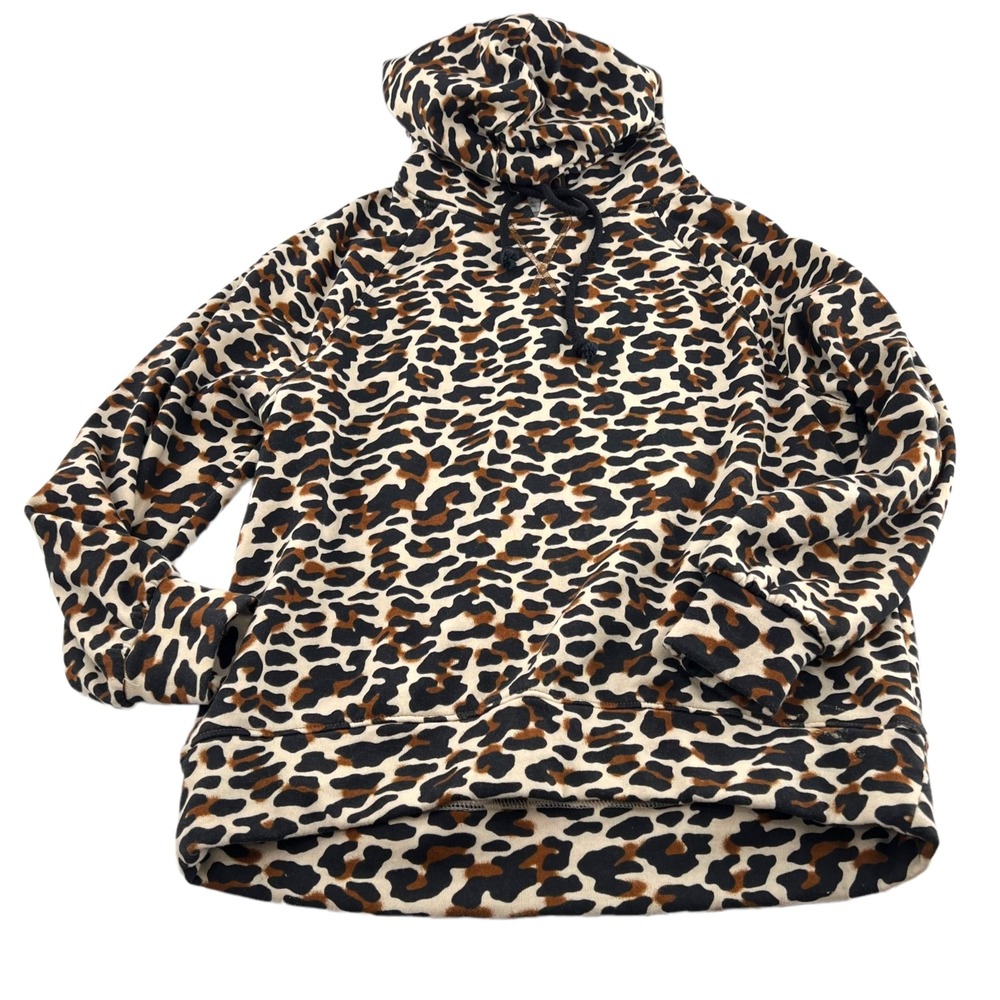 Lou & Grey Petites Women's size Mp Sweatshirt Hoodie Pullover Leopard Print
